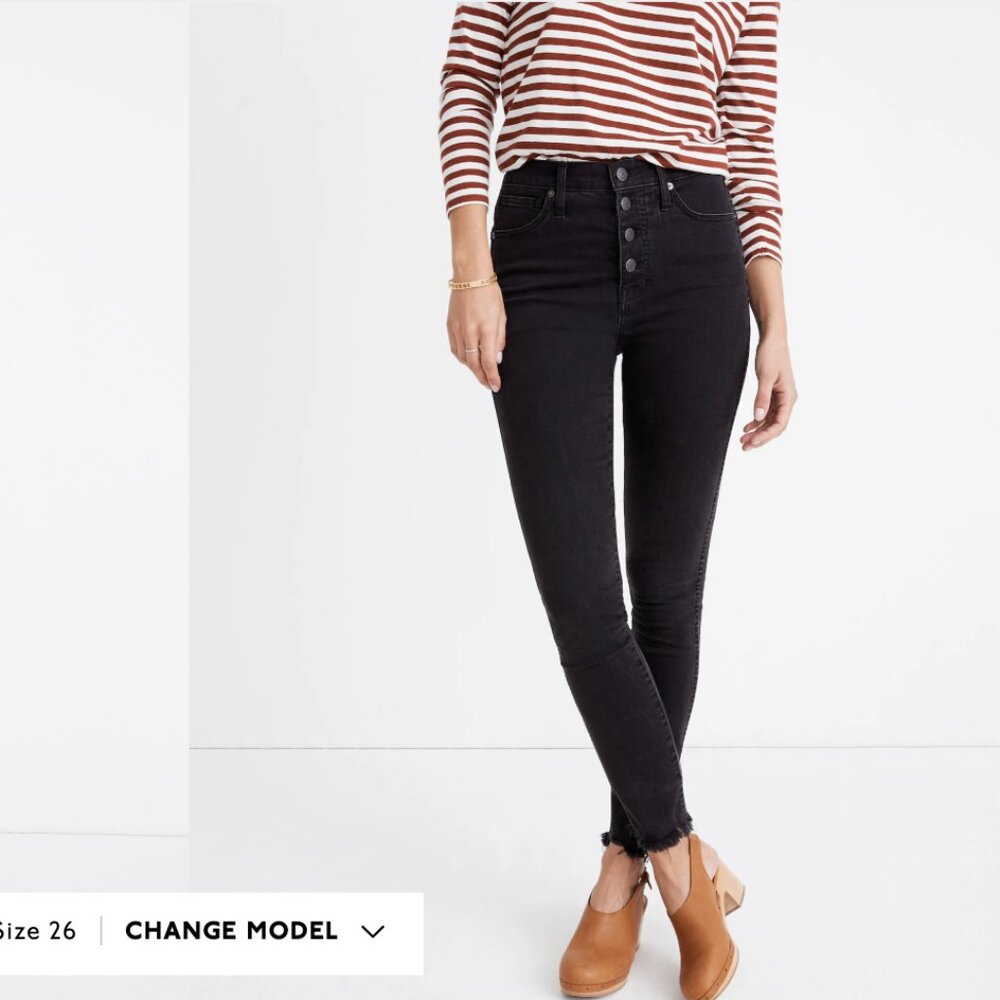 Madewell 10" High Rise Skinny Jeans Faded Black Raw Hem Denim Casual